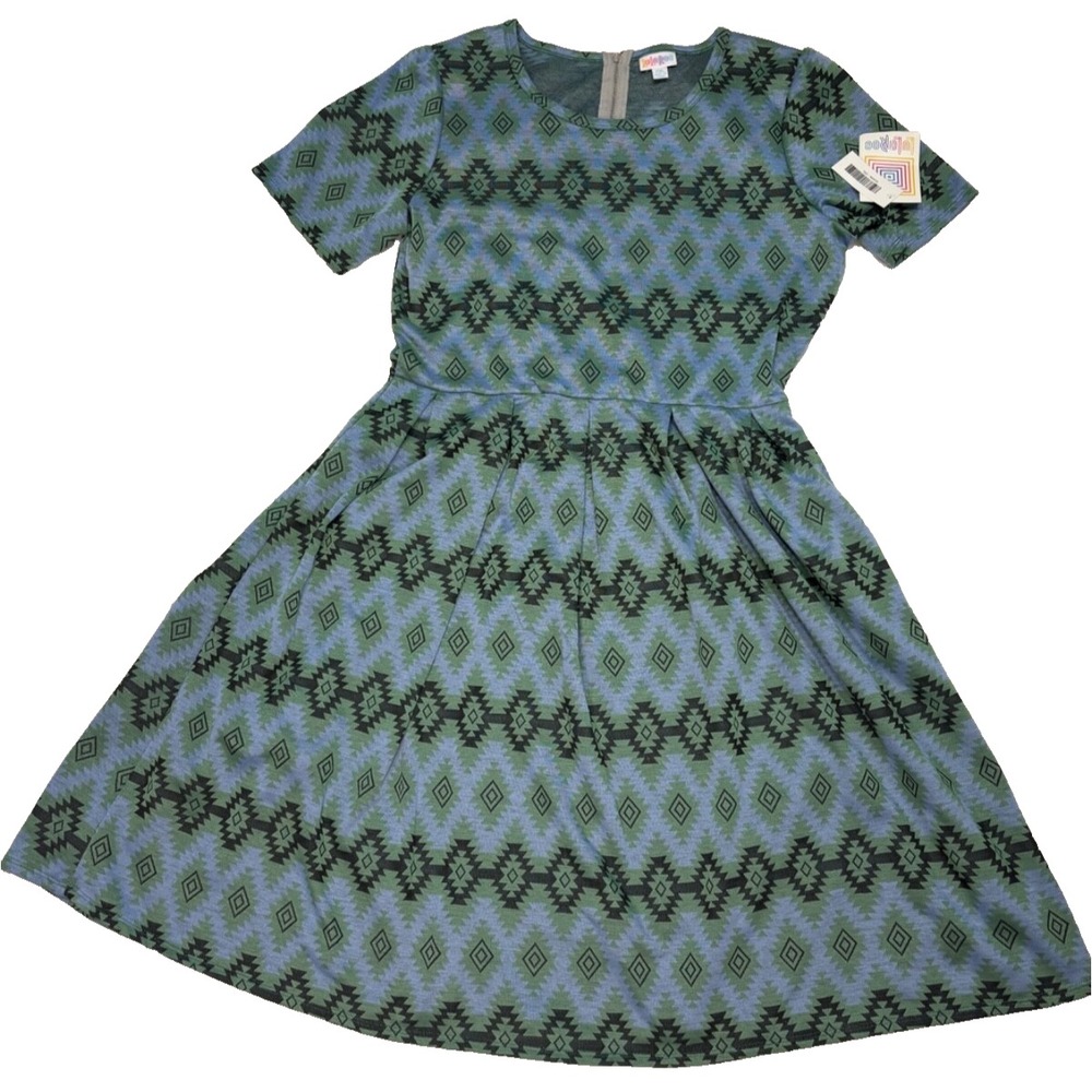 LuLaRoe‎ Womens Dress Size 2XL Amelia Blue Green Black Aztec Tribal 2X XXL NWT